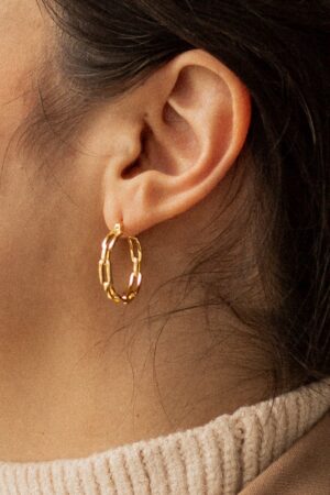 Caitlyn Minimalist Bold Link Hoop Earrings Statement Gold Hoops for Bridesmaids (ER060)