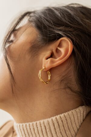 Caitlyn Minimalist Bold Link Hoop Earrings Statement Gold Hoops for Bridesmaids (ER060)