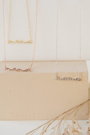 Caitlyn Minimalist Dainty Mama Necklace Sterling Silver or Gold, Perfect for Moms