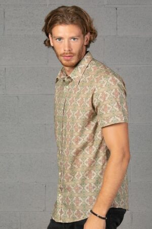 Embark on a Tribal Odyssey Shipibo Short Sleeve Men's Button-Up Shirt for Urban Explorers and Hippie Aesthetes