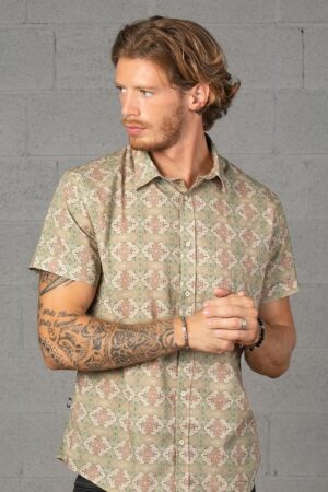 Embark on a Tribal Odyssey Shipibo Short Sleeve Men's Button-Up Shirt for Urban Explorers and Hippie Aesthetes