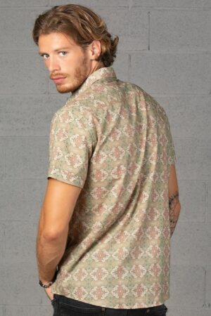 Embark on a Tribal Odyssey Shipibo Short Sleeve Men's Button-Up Shirt for Urban Explorers and Hippie Aesthetes