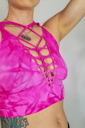 Dragon Fruit Crop Top and Hand Dyed Yoga Slit Weave Fire Hula Hoop Unleash Your Inner Goddess