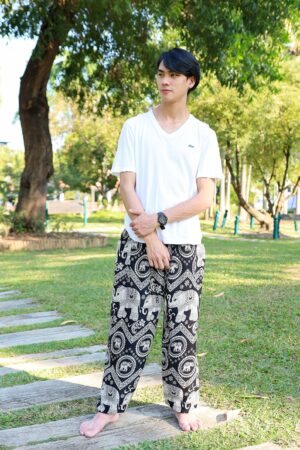 Black Elephant Pants Flowy Harem Pants for Men - Bohemian Comfort for Yoga, Dance, and Festivals