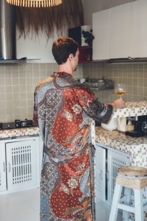 Grey Bohemian Silk Kimono for Men Embrace the Spirit of Wanderlust