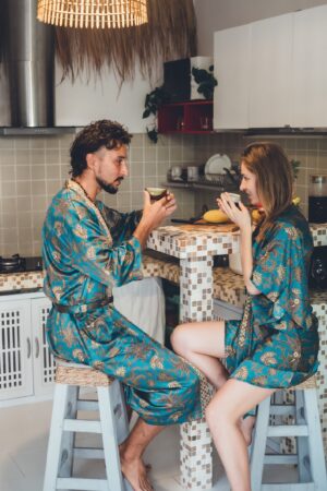 Exquisite Emerald Silk Kimono Embrace Bohemian Elegance