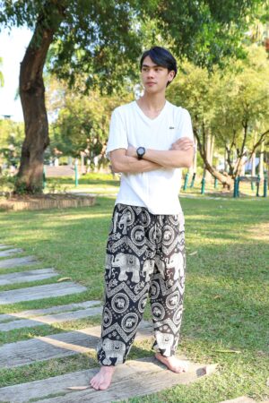 Black Elephant Pants Flowy Harem Pants for Men - Bohemian Comfort for Yoga, Dance, and Festivals