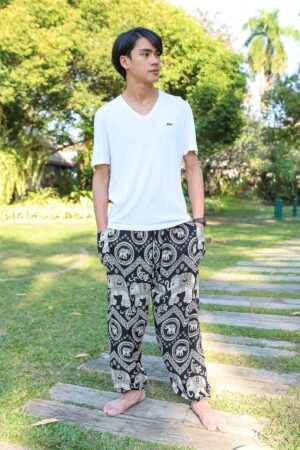 Black Elephant Pants Flowy Harem Pants for Men - Bohemian Comfort for Yoga, Dance, and Festivals