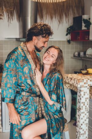 Exquisite Emerald Silk Kimono Embrace Bohemian Elegance