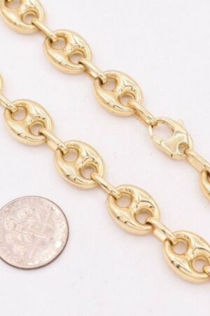 10mm Puffed Mariner Link Chain Necklace Solid 10K Yellow Gold for Men and Women