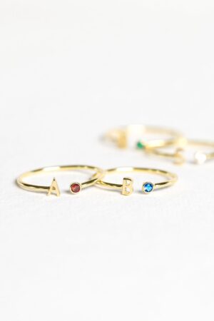 Birthstone Initial Ring Personalized Jewelry for Mothers, Bridesmaids, and Birthdays