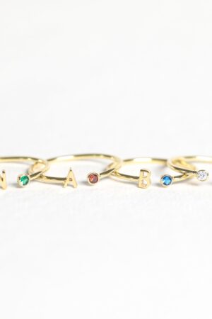 Birthstone Initial Ring Personalized Jewelry for Mothers, Bridesmaids, and Birthdays