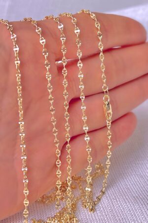 14K Real Gold 2.1mm Hammered Mariner Chain Necklace 16-24" Elevate Your Style with Timeless Elegance