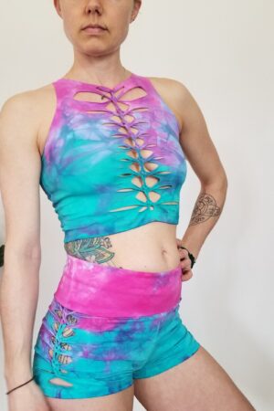 Cotton Candy Crop Top and Hand Dyed Yoga Slit Weave Fire Hula Hoop A Vibrant Fusion of Style and Movement