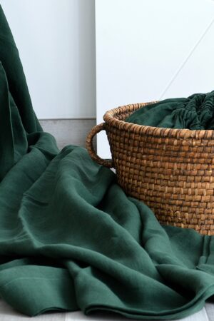 Luxurious Stonewashed Linen Fitted Sheet Indulge in Emerald Elegance