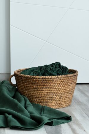 Luxurious Stonewashed Linen Fitted Sheet Indulge in Emerald Elegance