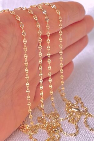 14K Real Gold 2.1mm Hammered Mariner Chain Necklace 16-24" Elevate Your Style with Timeless Elegance