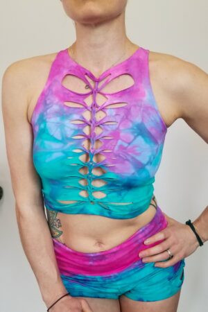 Cotton Candy Crop Top and Hand Dyed Yoga Slit Weave Fire Hula Hoop A Vibrant Fusion of Style and Movement