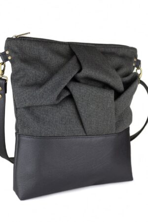 Edgy and Eco-Chic Charcoal Origami Crossbody Bag with Vegan Leather Accents