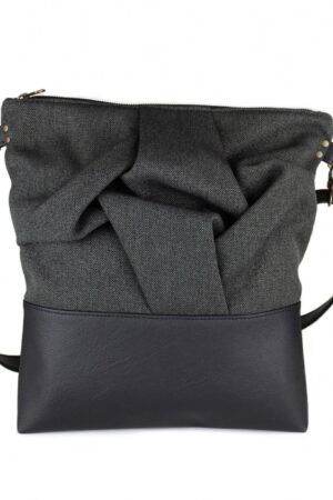 Edgy and Eco-Chic Charcoal Origami Crossbody Bag with Vegan Leather Accents