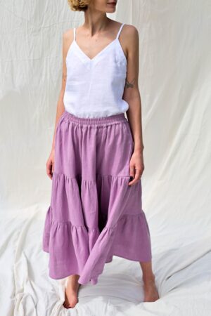 Linen Tiered Skirt Effortless Style with Elasticated Waist | OFFON CLOTHING