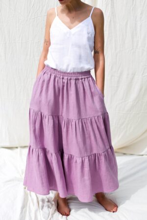 Linen Tiered Skirt Effortless Style with Elasticated Waist | OFFON CLOTHING