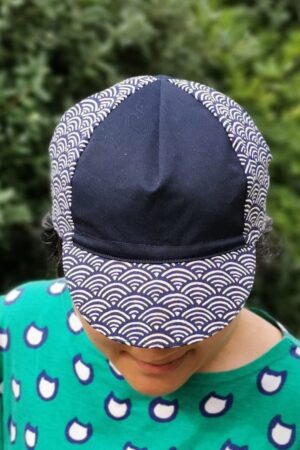 Tortoise and Hare Cycling Cap Japanese Cotton, Handmade, Four-Panel, Navy Seigaiha Wave Pattern