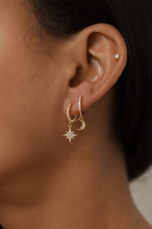 Celestial Embrace Moon and Star Pave Huggie Earrings - A Shimmering Gift from the Heavens