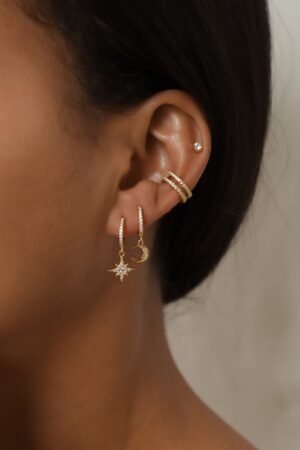 Celestial Embrace Moon and Star Pave Huggie Earrings - A Shimmering Gift from the Heavens