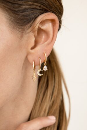 Celestial Embrace Moon and Star Pave Huggie Earrings - A Shimmering Gift from the Heavens