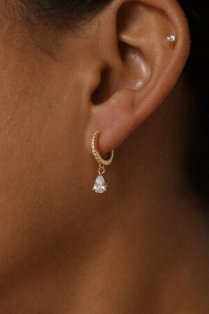 Caitlyn Minimalist Diamond Drop Earrings Pave Huggie Hoop Dangle Earrings for Weddings and Bridal Occasions (ER117)