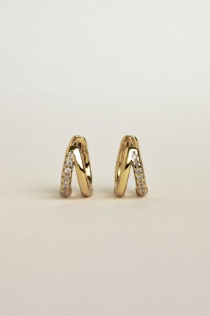 Caitlyn Minimalist Double Hoop Huggie Earrings Pave Gold Huggie Hoops with Diamonds for Bridesmaids and Weddings (ER119)