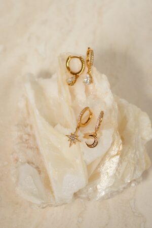 Celestial Embrace Moon and Star Pave Huggie Earrings - A Shimmering Gift from the Heavens