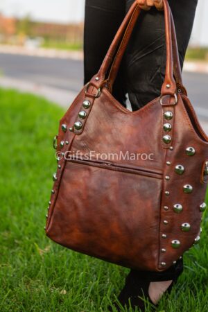 Polka Dot Studded Leather Tote A Timeless Statement for Everyday Style