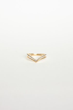 CaitlynMinimalist Curve Ring Set Stackable Diamond Chevron & Gold Band (RR037)