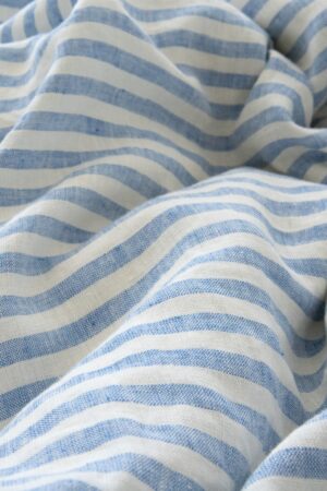 Luxurious Washed Linen Fitted Sheet Ticking Stripe in Azure and Ivory