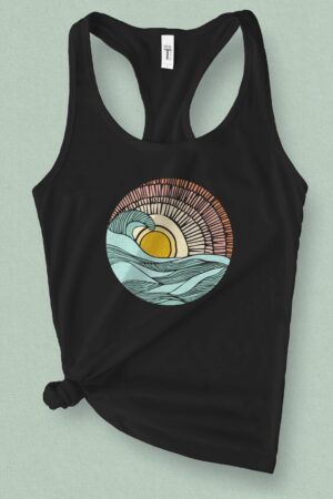 Sunset Surf Vibes Barrel Wave Graphic Tank Top for Summer Adventures