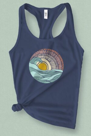 Sunset Surf Vibes Barrel Wave Graphic Tank Top for Summer Adventures