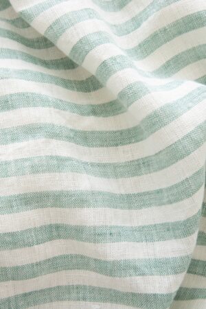 Luxurious Washed Linen Fitted Sheet Ticking Stripe in Azure and Ivory