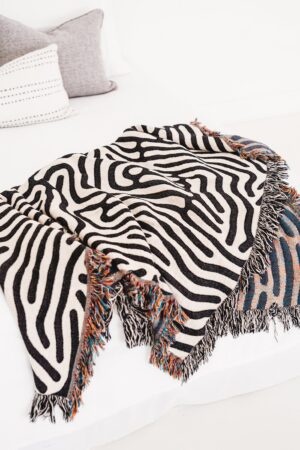 Modern Woven Throw Blanket Minimalist Black and White Accent for Couch or Bed