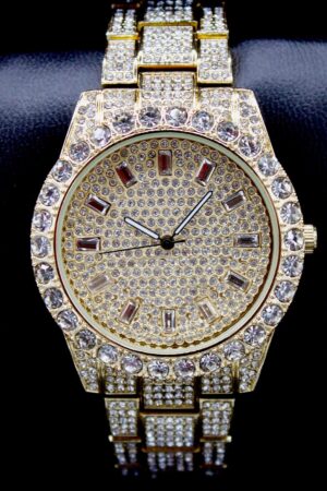 18k Gold/White Gold Iced Out Luxury Hip Hop Watch for Men with CZ Diamond Baguettes