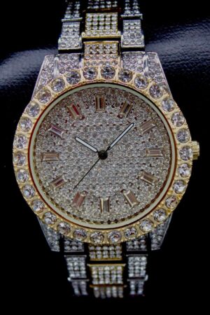 18k Gold/White Gold Iced Out Luxury Hip Hop Watch for Men with CZ Diamond Baguettes