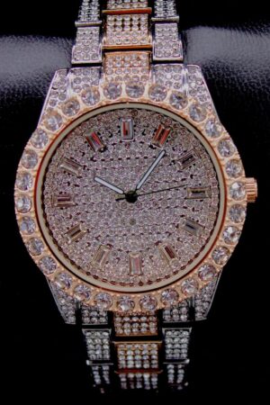 18k Gold/White Gold Iced Out Luxury Hip Hop Watch for Men with CZ Diamond Baguettes