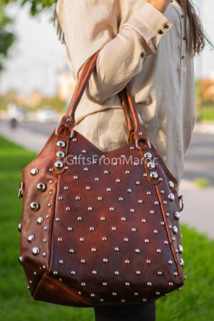 Polka Dot Studded Leather Tote A Timeless Statement for Everyday Style