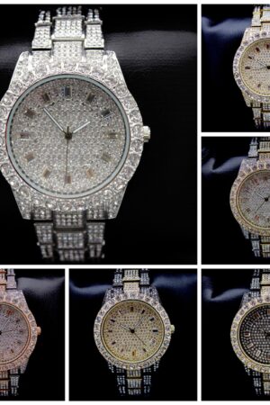 18k Gold/White Gold Iced Out Luxury Hip Hop Watch for Men with CZ Diamond Baguettes