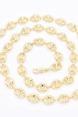 9mm Puffed Mariner Chain Necklace in 14K Yellow Gold with Lobster Lock