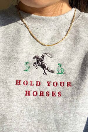 Hold Your Horses Embroidered Western Sweatshirt for the Cowboy Crew