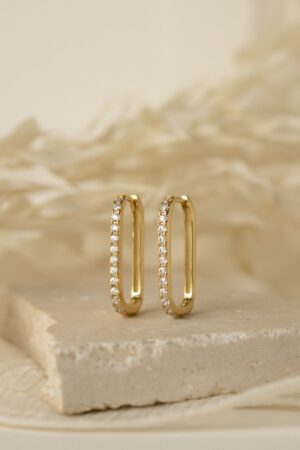 Pave Link Diamond Earrings Minimalist Gold Jewelry, Perfect Gift for Sister (ER174)