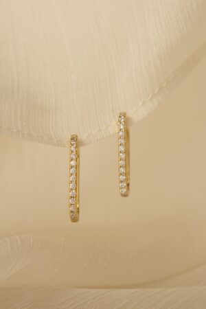 Pave Link Diamond Earrings Minimalist Gold Jewelry, Perfect Gift for Sister (ER174)