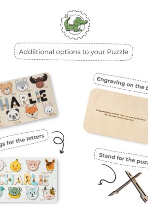 Personalized Safari Animal Name Puzzle Educational Montessori Toy for Toddlers, Custom Baby Shower or First Christmas Gift